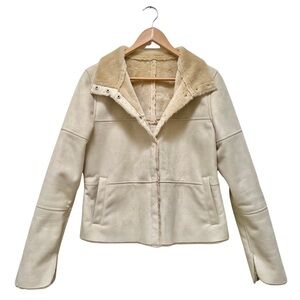 Macys Designer Faux Suede Shearling Lined Jacket‎ Coat Beige Winter Warm Cozy